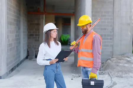 Commercial general contractor discussing project planning with a business owner in Fallston, MD